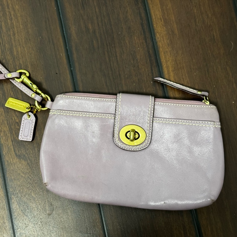 Coach Lavender Wristlet with Gold Accents